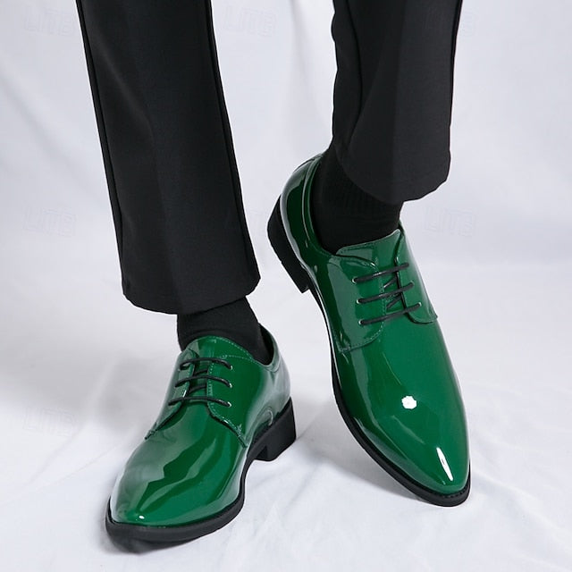Lace-Up Formal Patent Men Shoes – for Glossy Leather Green