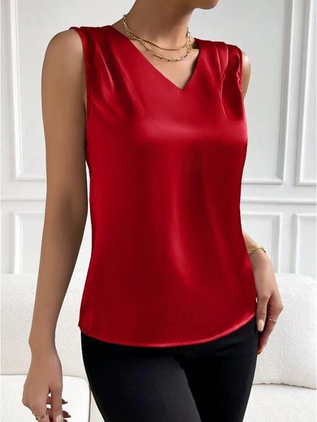 Tank Women's Black White Red Plain Cold Shoulder Daily