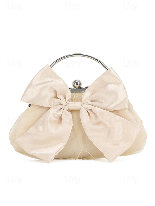 Clutch Evening – Bow Bag Women's Satin Pearl Elegant