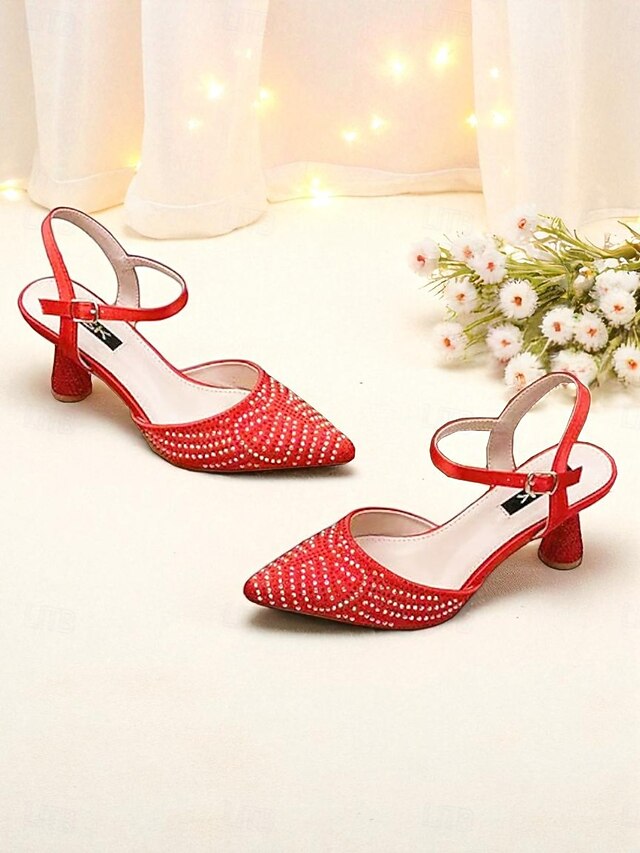 Pointed Slingback Red Toe Women's Heels Rhinestone