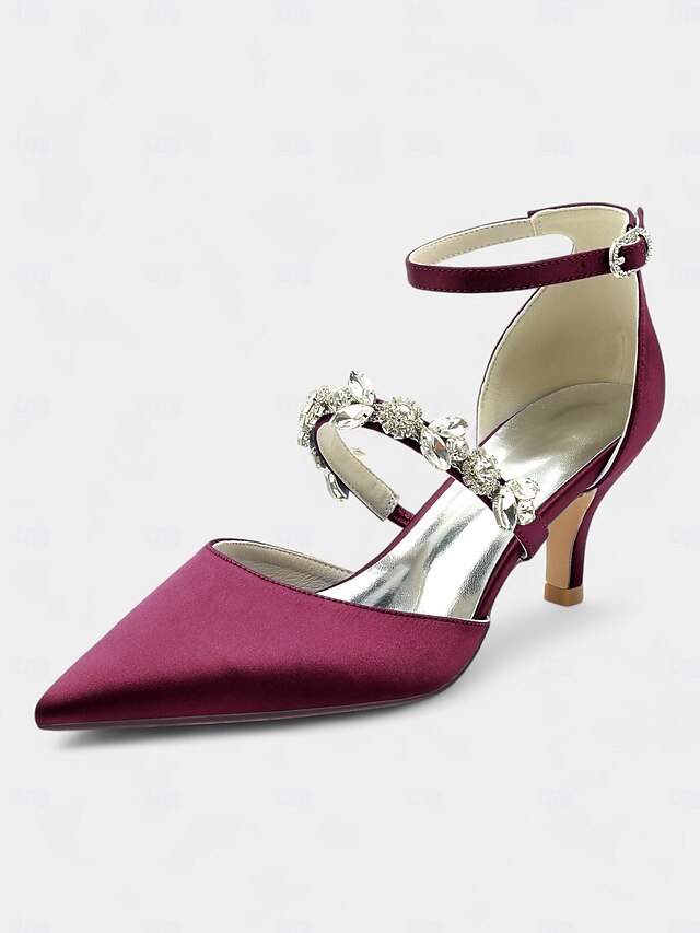 - Satin Rhinestone Black Heels Embellishments with Women's