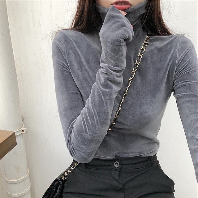 Women's Velvet Elegant Dressy Blouse Solid Color Plain