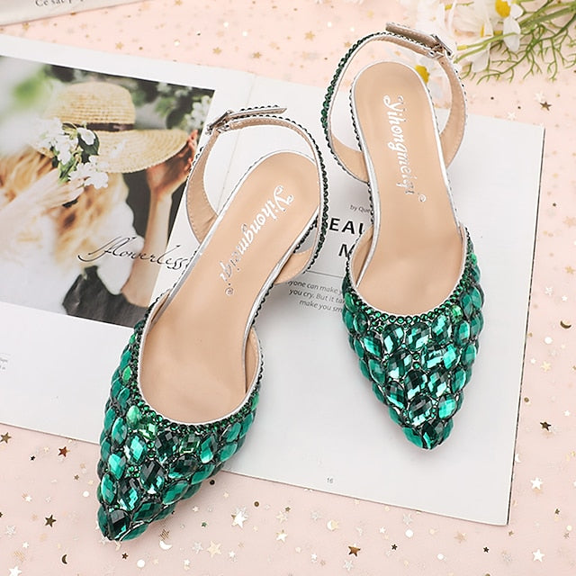 Women's Slingback Crystal Pointed-Toe Heels Rhinestone High