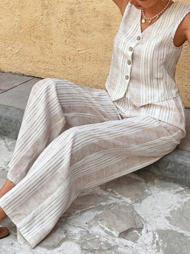 Women's Two Piece Sets Vest Pants Sets Sleeveless V Neck