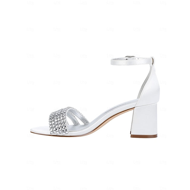 Rhinestone Heel Purple with Satin Block Sandals Women's