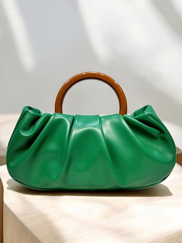 Women's Clutch Pleated Faux Bag with Tote Leather Acrylic