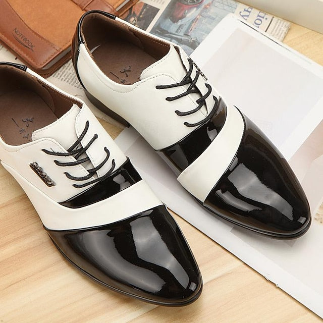 and Patent Men's Leather – Faux Oxford Black Shoes White