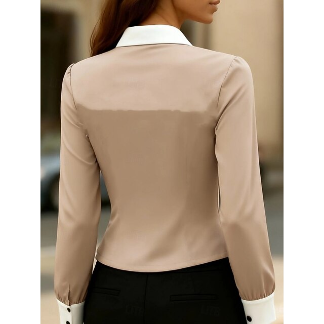 Women's Blouse Patchwork Buttons Color Block Elegant