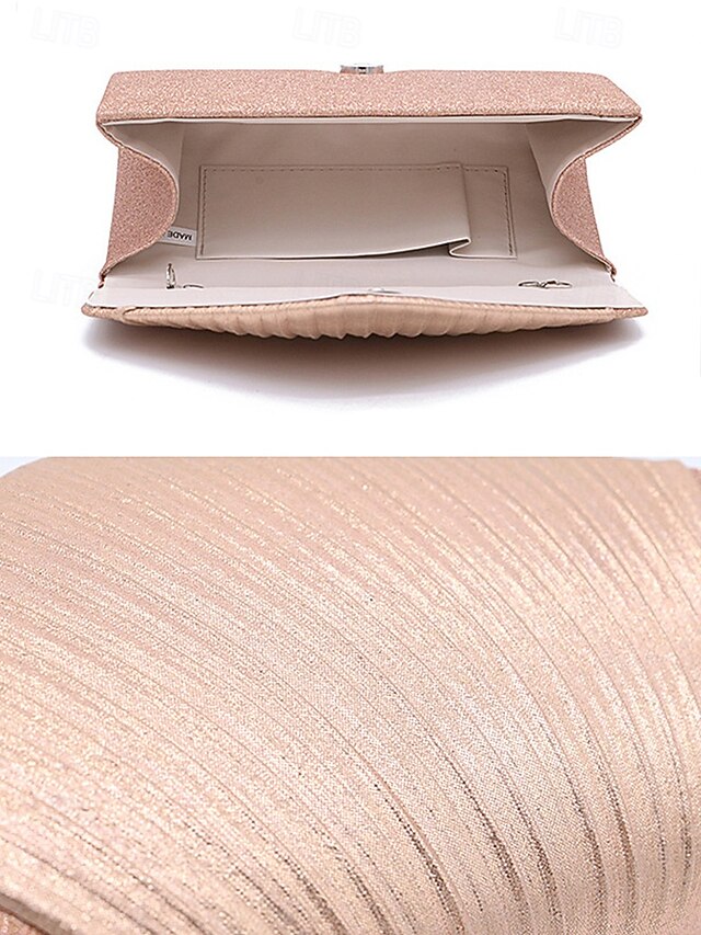 Clutch – with Evening Design Champagne Bag Pleated Glitter