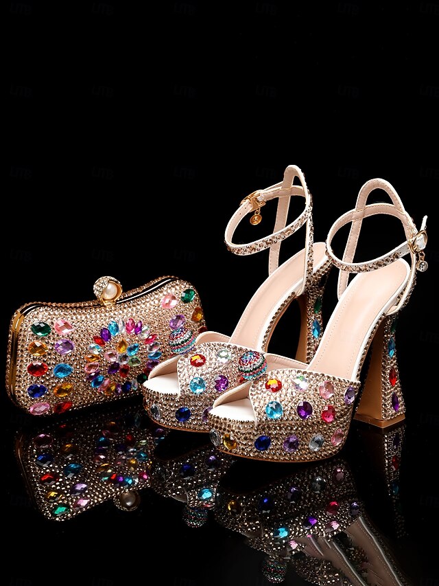 High Heel Sandals Matching Rhinestone Platform Women's with