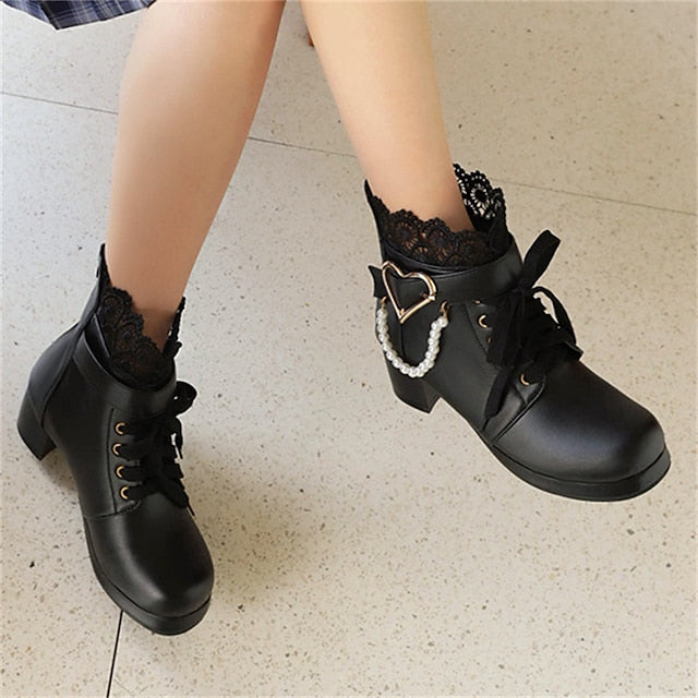 Wedding Shoes Ankle Bridal White Lace-Up – Women's Boots