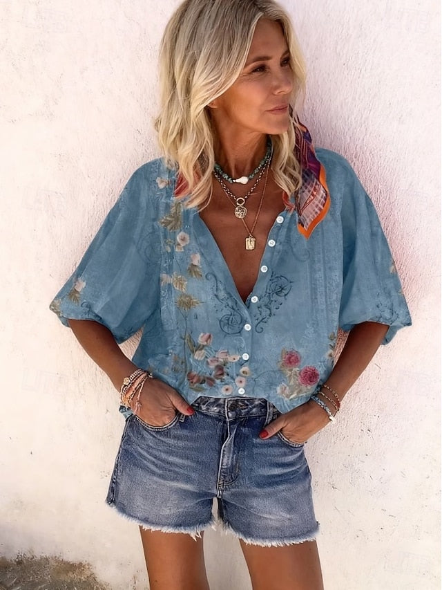 Women's Shirt Print Ombre Floral Graphic Bohemia Vintage