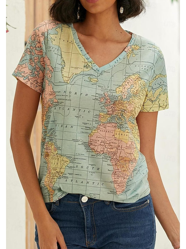 Women's T Shirt Blouse Basic Modern Print T-shirt Sleeve