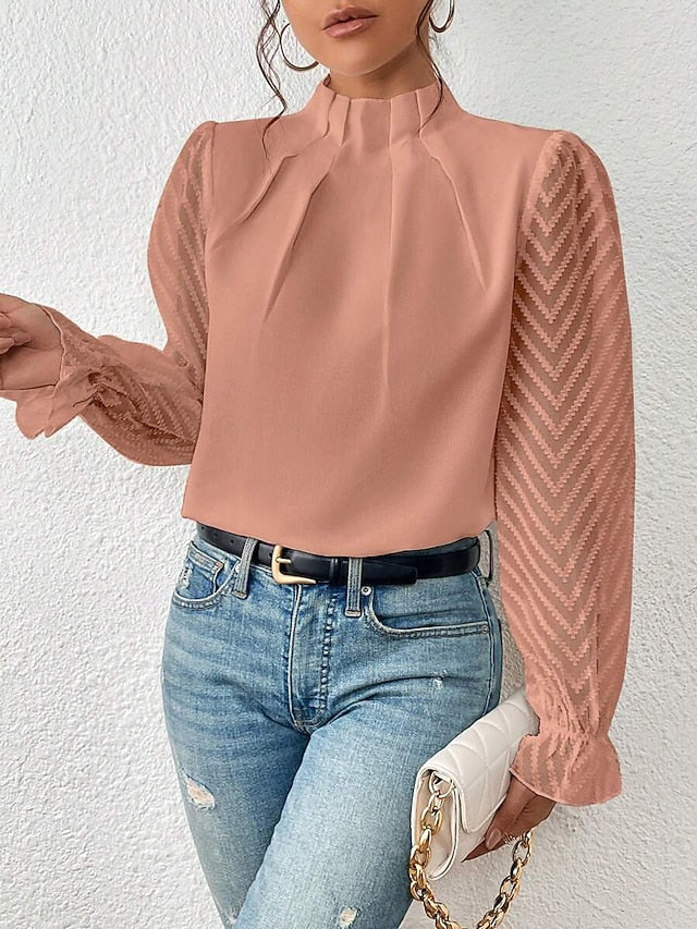 Women's Shirt Blouse Daily Basic Mesh Long Sleeve Regular