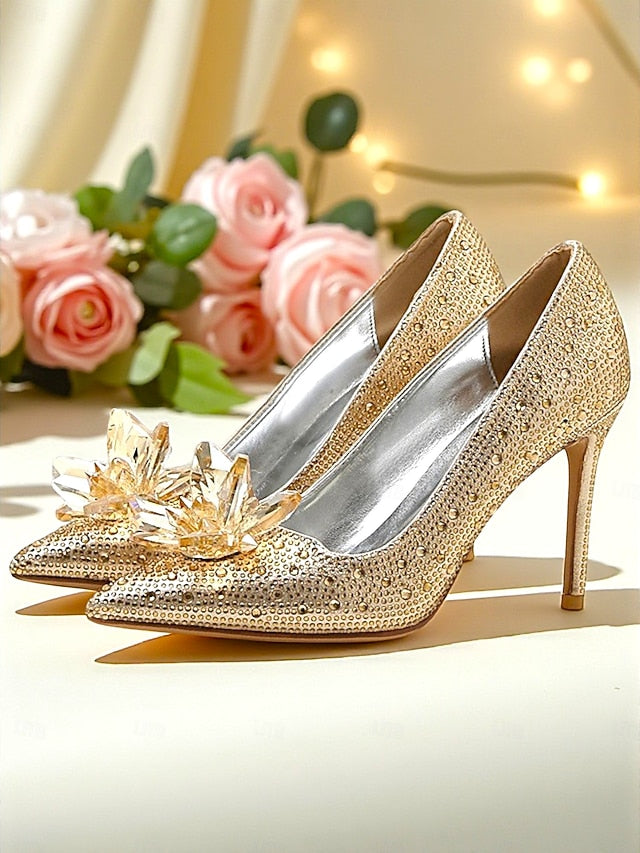 Embellished - Women's High Sparkly Pumps Gold Crystal Heel