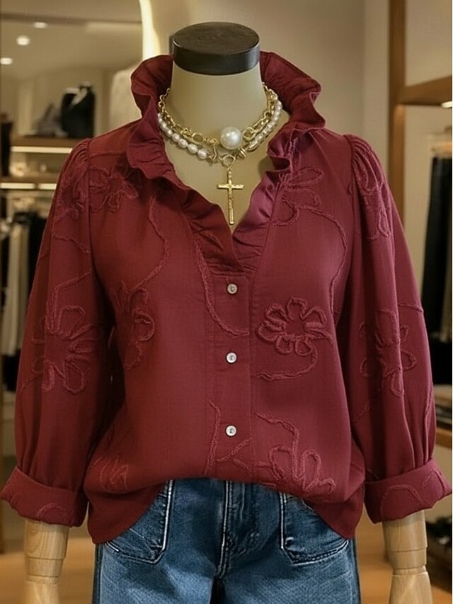 Women's Shirt Solid Color Elegant Bohemia Vacation Puff
