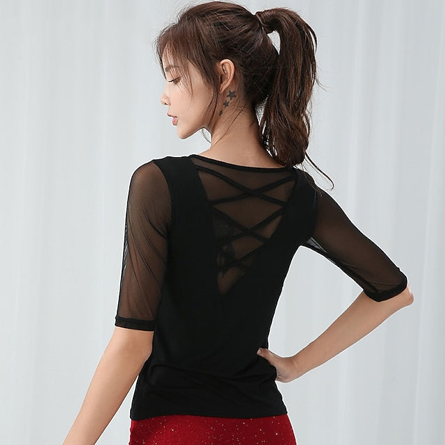 Latin Dance Top Ruching Women's Performance Half Sleeve