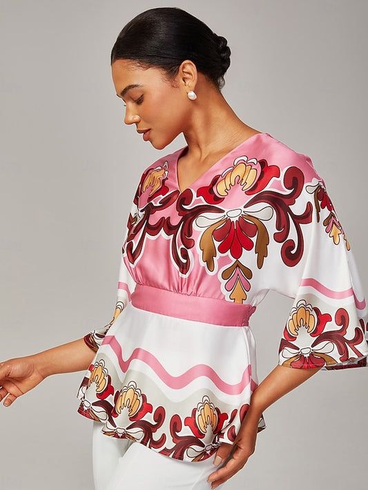 Women's Pink Printed Satin Top