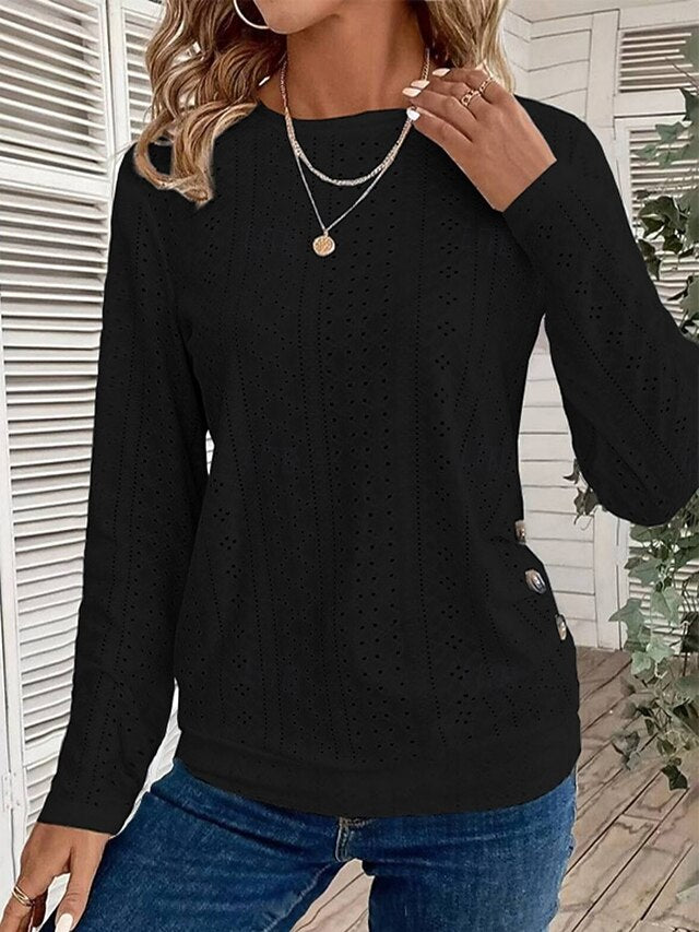 Women's Pointelle Shirt Eyelet Top T Shirt Eyelet Plain