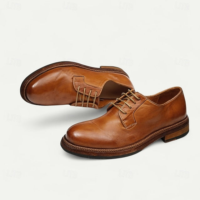 Shoes Derby Leather Clean Men's Goodyear Tan with and Welt