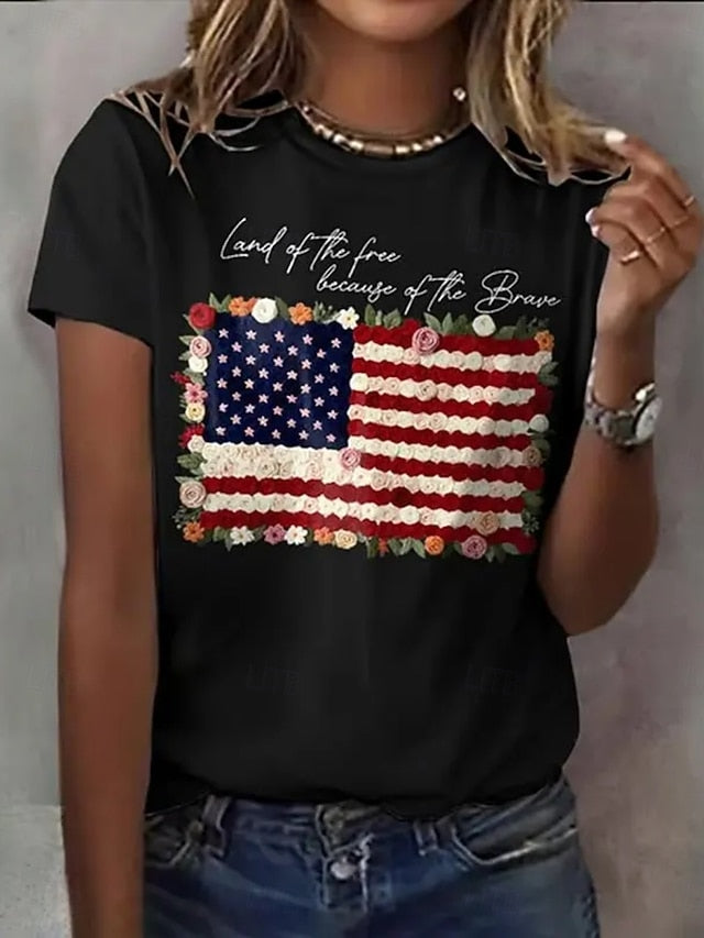 American Independence Day Women's T Shirt Tee Top Flag