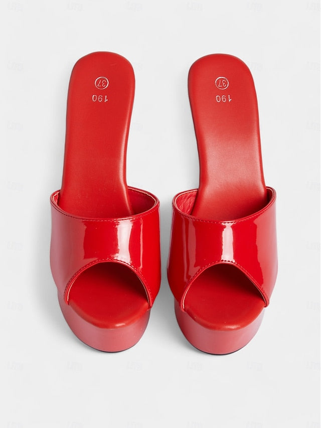 Red Leather with Heels Women's High Patent Platform