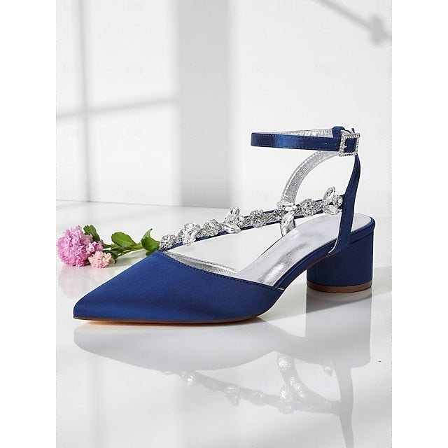 Heel Pumps Rhinestone Women's Purple Satin with Block