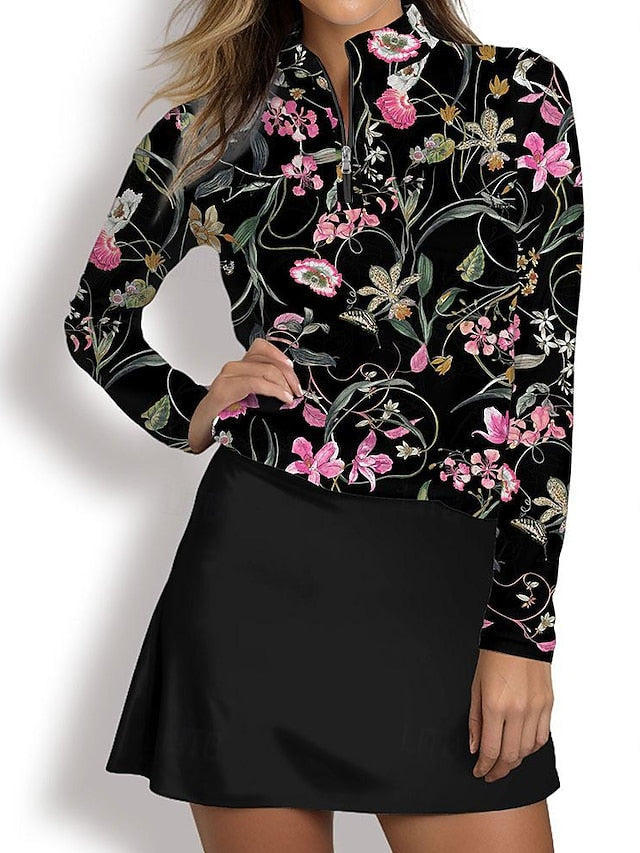 Women's Golf Polo Shirt Blue Long Sleeve Top Fall Winter