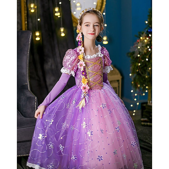 Flower Cosplay Princess Rapunzel Girl Dress Cloak