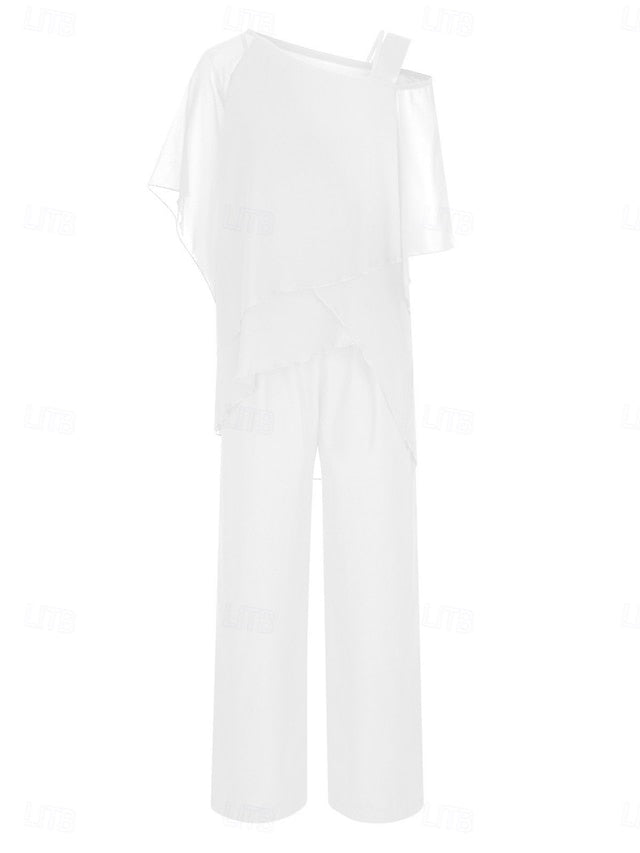 Women's Pants Sets 3/4 Length Sleeve One Shoulder Solid