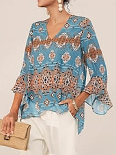 Women's Paisley Print Chiffon Peasant Top Lantern Sleeve