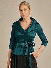 Women's Blouse Evening Tops Solid Color Plain Elegant