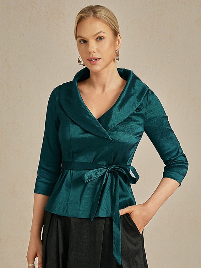 Women's Blouse Evening Tops Tie Front Solid Color Plain