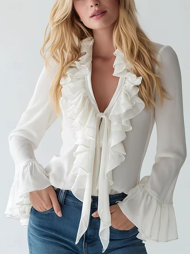 Women's Shirt Blouse Ruffle Shirt Ruffle Solid Color
