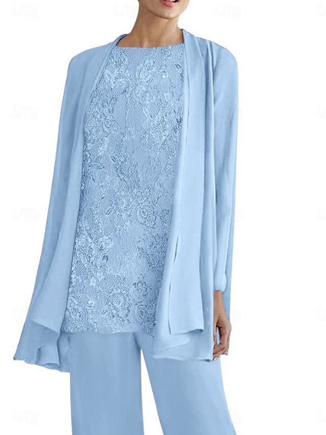 3 Mother Bride Piece of Crew Neck Pantsuit Elegant Dress the