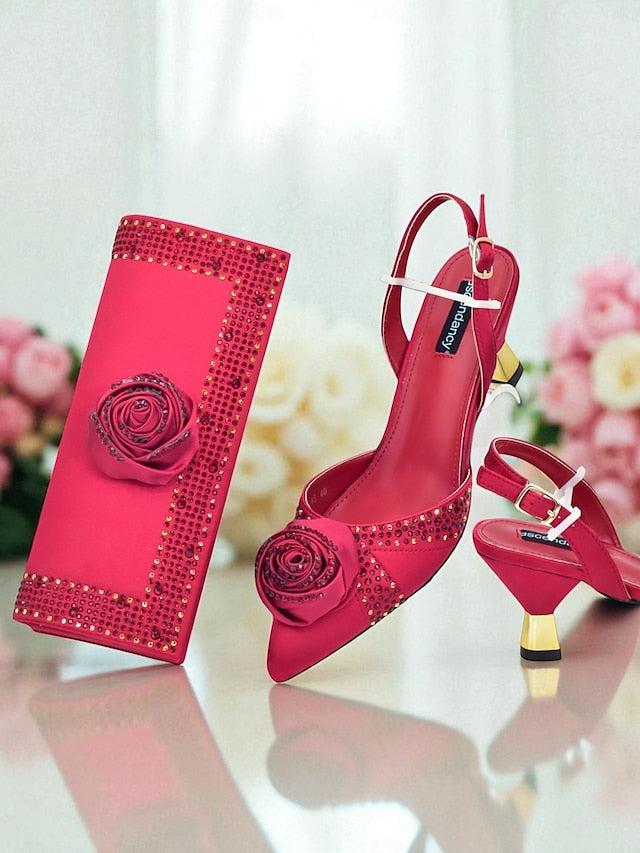 - Slingback Heels Matching and Set Clutch Gold Women's