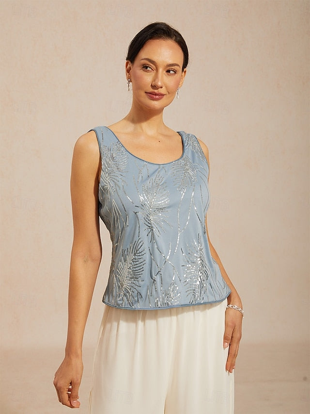 Women's Dressy Tops Elegant High Neck Blue Spring Fall