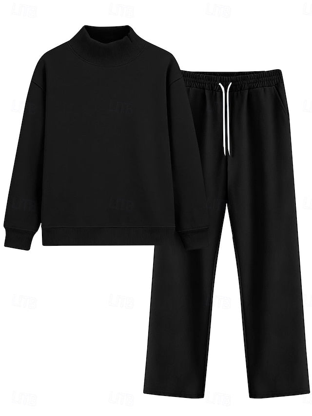 Women's Pants Sets Bolero Top Long Sleeve Turtleneck Plain