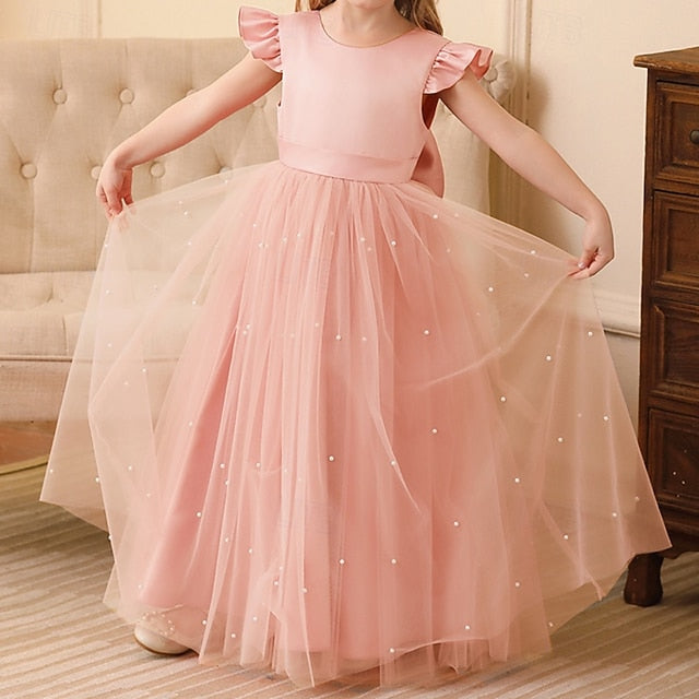 Color Party Solid Girls' Flower Kids Girl Dress