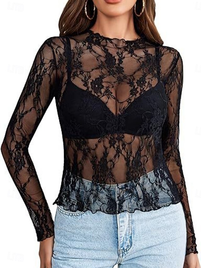 Women's Popover Shirt Casual Shirt Blouse Lace Patchwork