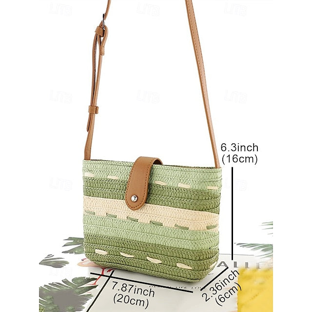 Tote Women's Colorblock Striped Woven Brown Bag Straw with