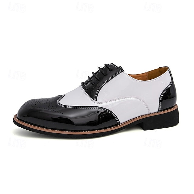 Leather Gold Men's Oxford Black and Patent Shoes with