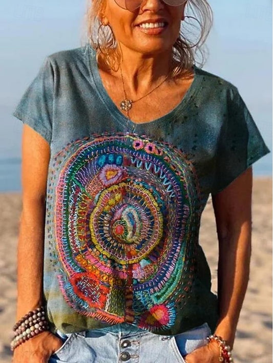 Women's T Shirt Geometric Stylish Casual Short Sleeve V