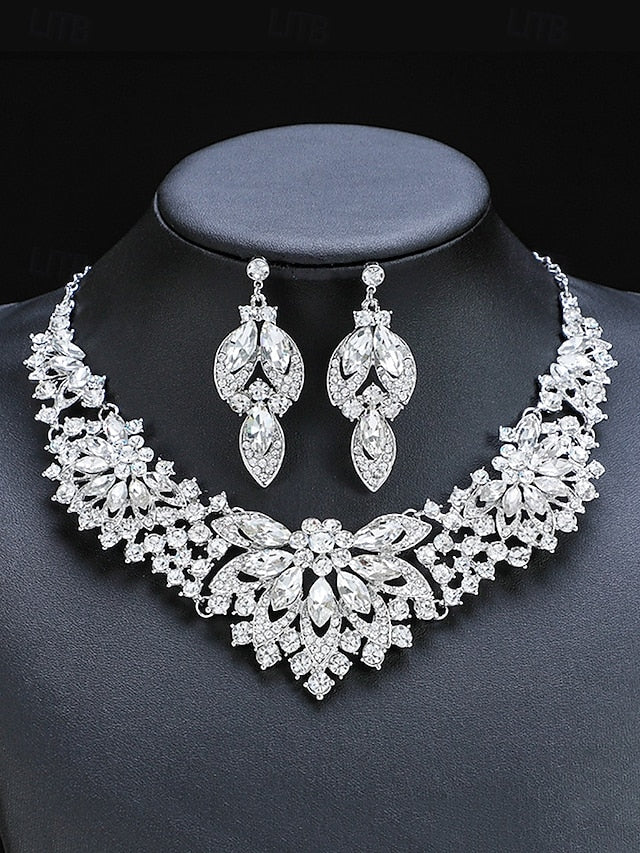 Jewelry Necklace Set – Elegant Green  Statement Crystal
