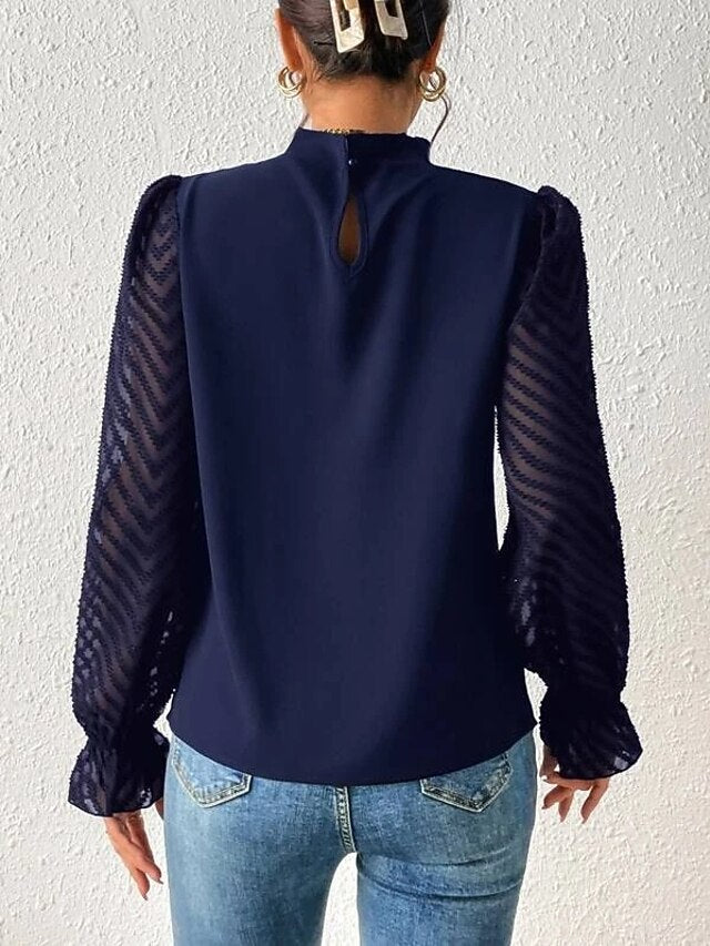 Women's Shirt Blouse Daily Basic Mesh Long Sleeve Regular