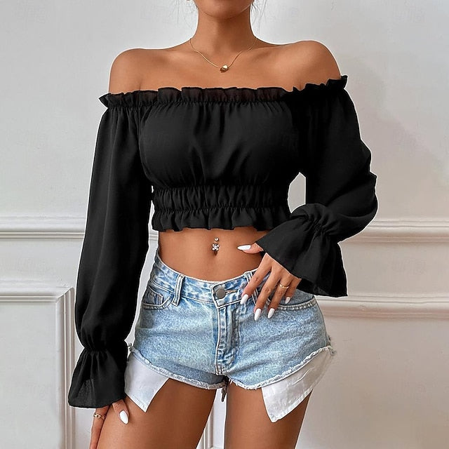 Shirt Blouse Women's Black Plain Crop Top Street Daily