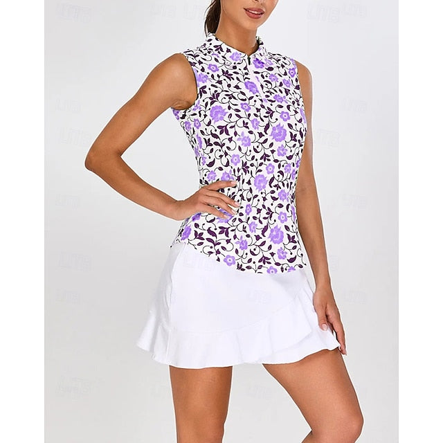 Women's Floral Tennis Shirt Sleeveless Print UPF50+ Quick