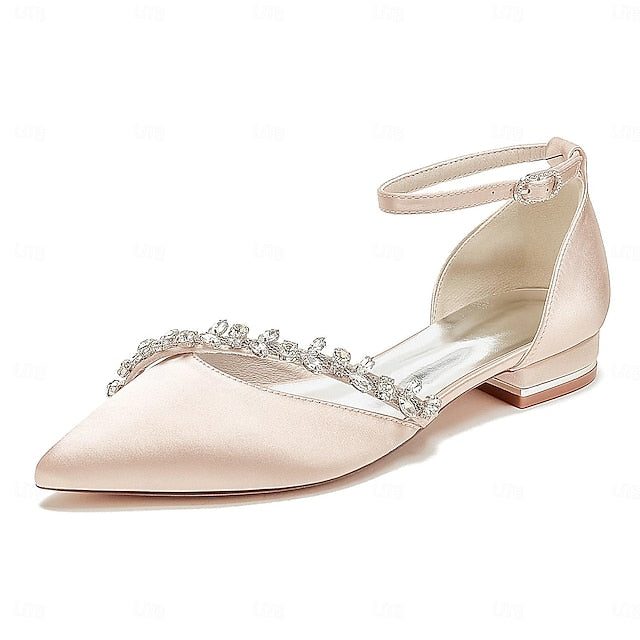 – Flats Pointed Toe Wedding Elegant Satin Women's White