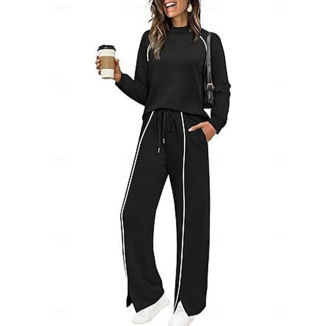Women's Tracksuit Pants Sets Long Sleeve Crew Neck Solid