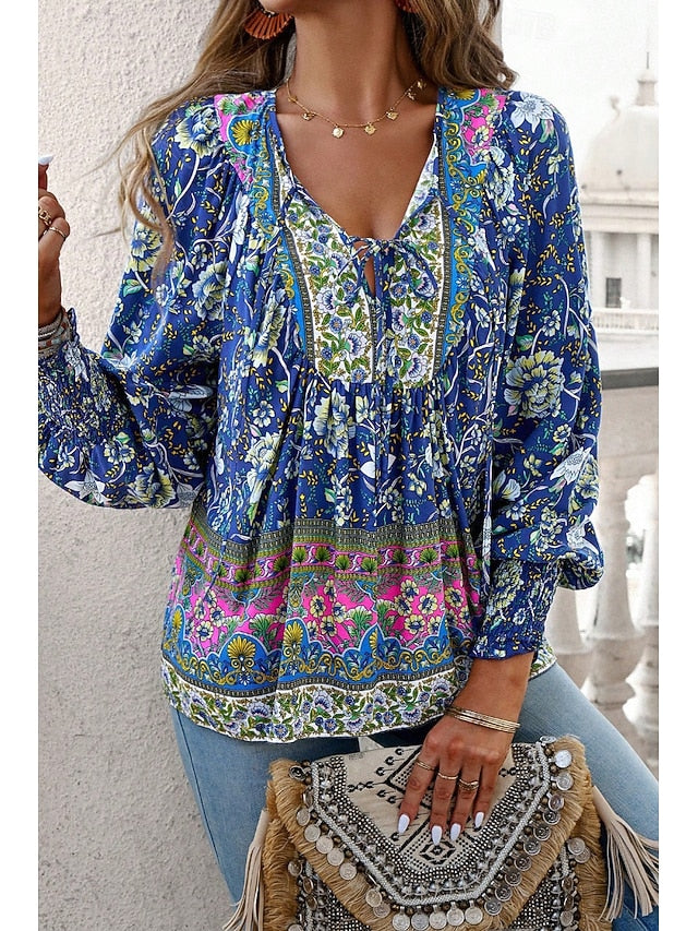 Women's Shirt Blouse Print Flower Daily Stylish Casual Long
